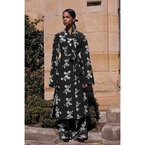 MACGRAW St Peters Floral-Print Silk Robe In Schwarz 100% Silk US 8 EU 40 1240$